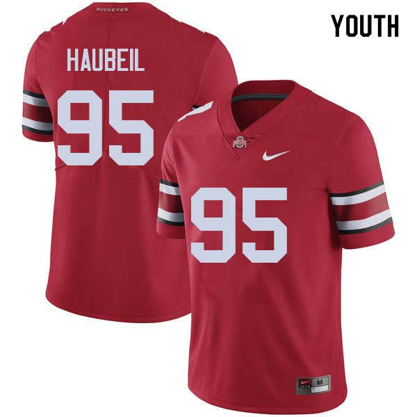 Ohio State Buckeyes Blake Haubeil Youth #95 Red Authentic Stitched College Football Jersey